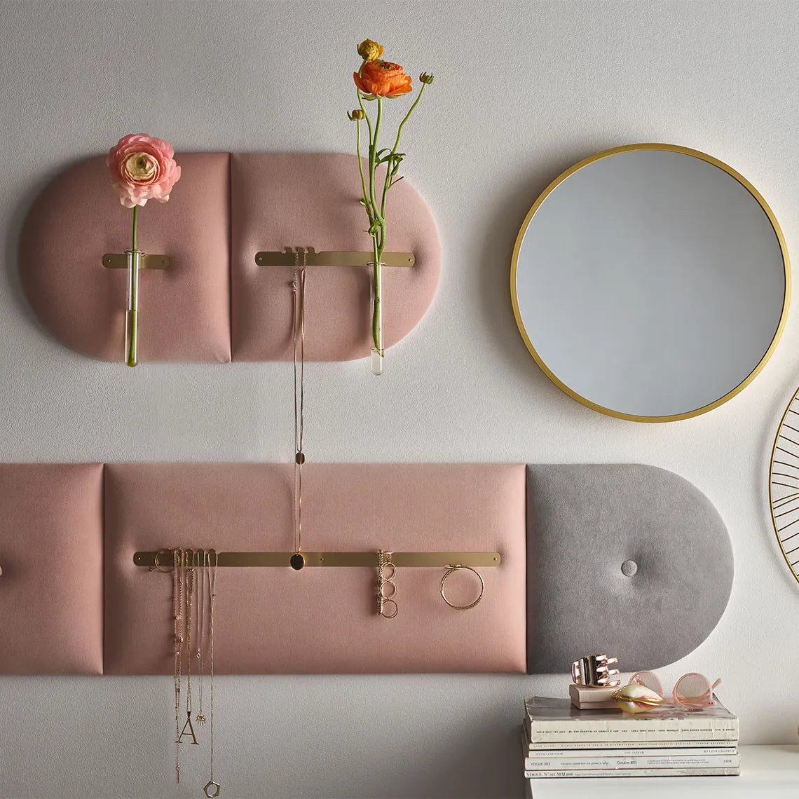 Padded Wall Boards Accessories - Decorative Strip 1  on pink panels Gold Decormania UK